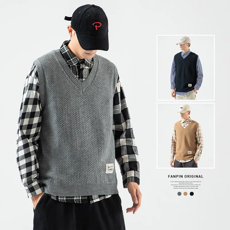 Fashion Casual Sweater Men Vest Autumn Japanese Ins Chic Korean Style V-Neck Shrug Men's Sleeveless Kitted Sweaters
Fashion Casual Sweater Men Vest Autumn Japanese Ins Chic Korean Style V-Neck Shrug Men's Sleeveless Kitted Sweaters