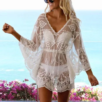 2020 Summer Women Perspective Bikini Cover Up Floral Lace Hollow Crochet Swimsuit Bathing Suit Beachwear Tunic Beach Dress
2020 Summer Women Perspective Bikini Cover Up Floral Lace Hollow Crochet Swimsuit Bathing Suit Beachwear Tunic Beach Dress