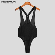 

INCERUN Comeforable Onesies Sexy Leisure Men Fashion Breathable Mesh Homewear Male Solid Color Well Fitting Jumpsuit 2021 S-5XL