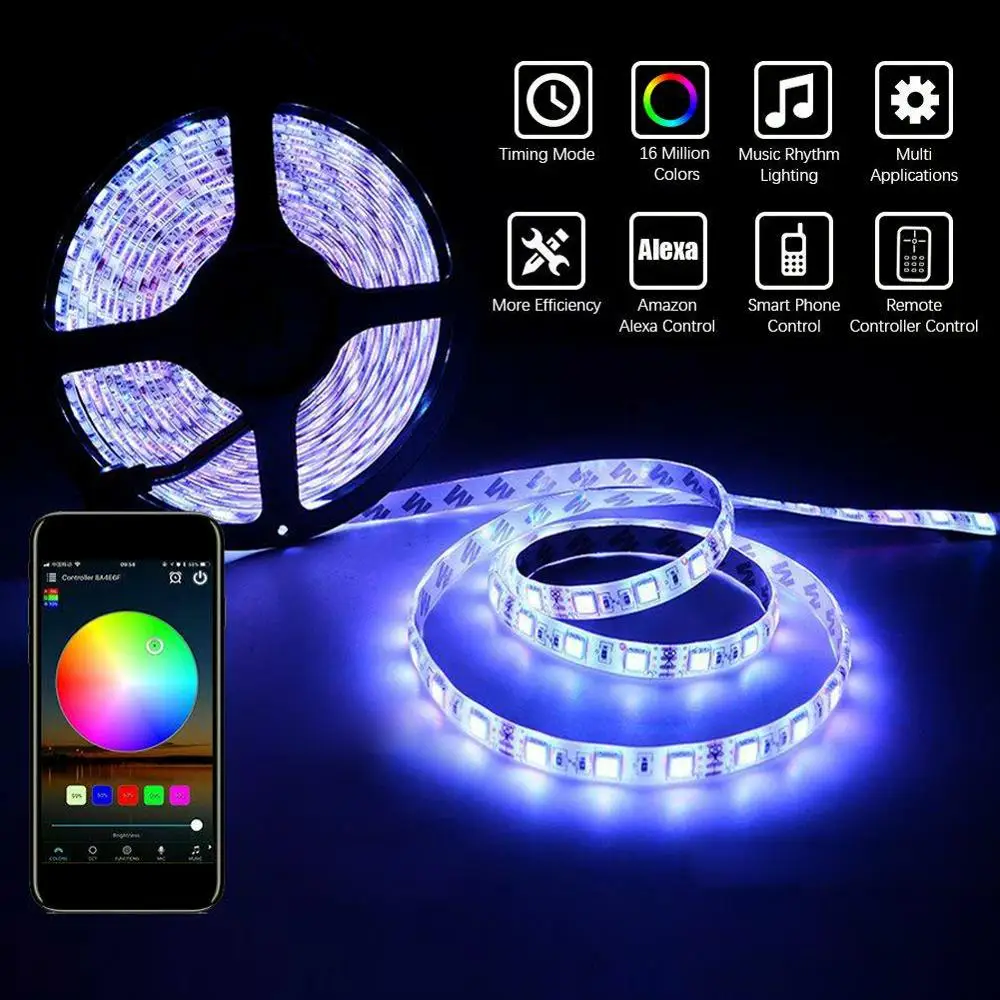 150LED 16.4ft Strip Light Alexa Smart Home WIFI Wireless RGB Waterproof Strip Neon Light Kit Voice Control Light Band
150LED 16.4ft Strip Light Alexa Smart Home WIFI Wireless RGB Waterproof Strip Neon Light Kit Voice Control Light Band