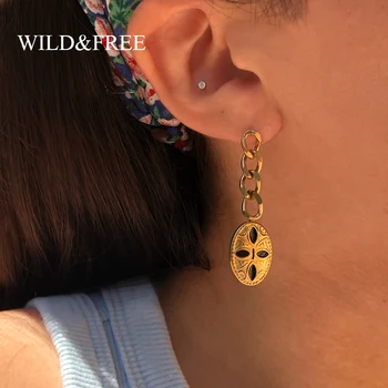 Wild&Free Vintage Stainless Steel Long Dangle Earrings Gold Link Earrings With Oval Pendant Drop Earring Jewelry For Women Gift 
Wild&Free Vintage Stainless Steel Long Dangle Earrings Gold Link Earrings With Oval Pendant Drop Earring Jewelry For Women Gift