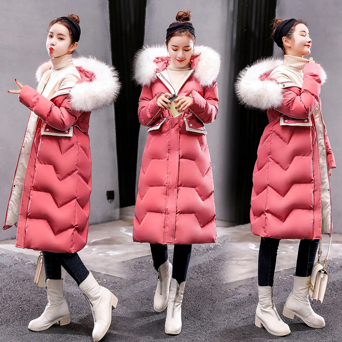 Autumn And Winter WOMEN'S Dress Korean-style Trend of Fashion Large Fur Collar Hooded over-the-Knee Mid-length Cotton Coat BF Wa 
Autumn And Winter WOMEN'S Dress Korean-style Trend of Fashion Large Fur Collar Hooded over-the-Knee Mid-length Cotton Coat BF Wa