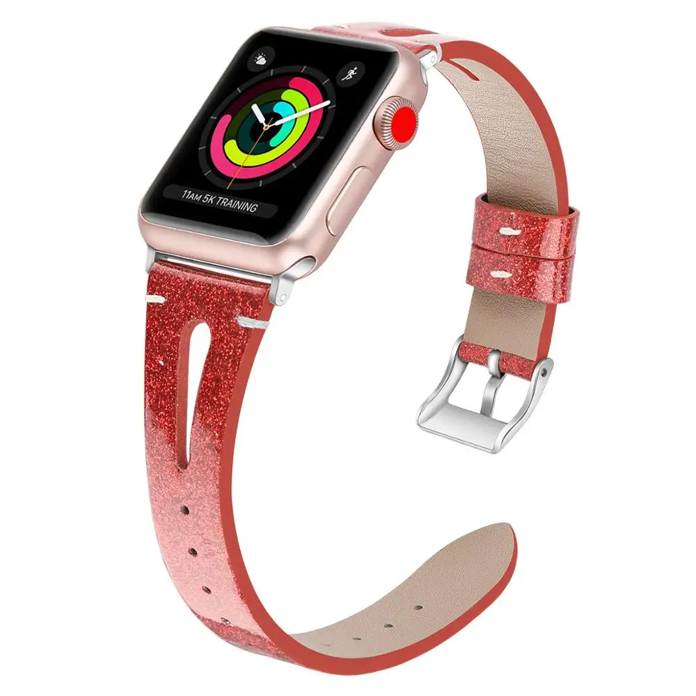 Коровья кожа ремешок для наручных часов Apple Watch версии 5 4 3 2 1 блестящий браслет iWatch