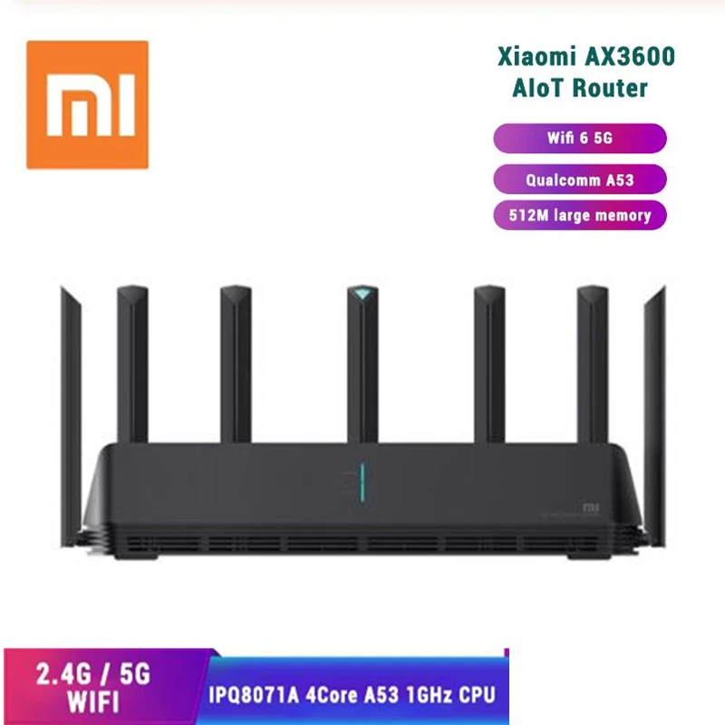 Xiaomi AIoT Router AX3600 Wi-Fi 6 Router Dual-Band 2976Mbs Gigabit Rate WPA3 Security Encryption Wifi External Signal Amplifier
Xiaomi AIoT Router AX3600 Wi-Fi 6 Router Dual-Band 2976Mbs Gigabit Rate WPA3 Security Encryption Wifi External Signal Amplifier