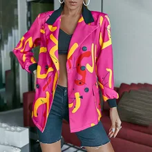 (no Belt) Autumn and Winter High-waist Suit Collar Abstract Graffiti Color Temperament Commuter Double-breasted Printed Blazer 
(no Belt) Autumn and Winter High-waist Suit Collar Abstract Graffiti Color Temperament Commuter Double-breasted Printed Blazer