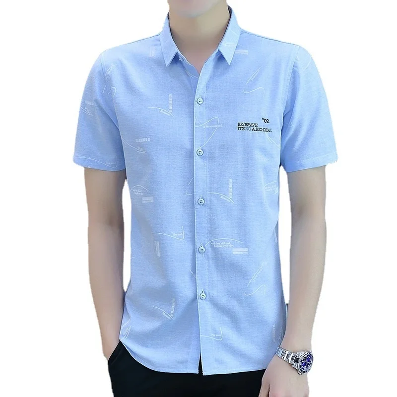 Men's Short Sleeve Casual Shirts Korean Version Tops Simplicity Letter Printing Button Lapel Trend Loose Fashion All-match Summe
Men's Short Sleeve Casual Shirts Korean Version Tops Simplicity Letter Printing Button Lapel Trend Loose Fashion All-match Summe