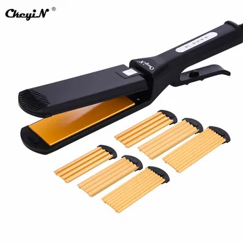 

CkeyiN 4 in 1 Interchangeable Fast Heating Hair Straightener Corn Wave Plate Hair Curler Crimper Large Wave Corrugated Flat Iron