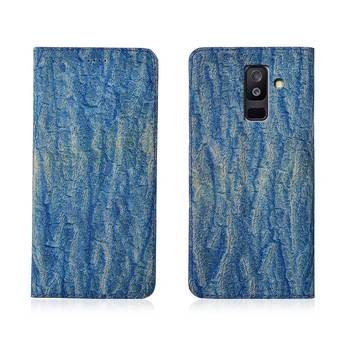 

Bark Pattern Genuine Leather Magnetic Flip Phone Case For Samsung Galaxy A6 Plus 2018/Galaxy A6 2018 Phone Cover Card Holder