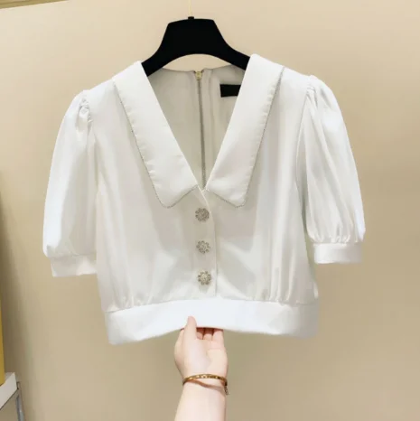 Blusas Feminina 2020 Summer Korean Style Diamond Doll Collar Short Sleeve Slim Shirt Women's Short Style Puff Sleeve Top Blouse
Blusas Feminina 2020 Summer Korean Style Diamond Doll Collar Short Sleeve Slim Shirt Women's Short Style Puff Sleeve Top Blouse