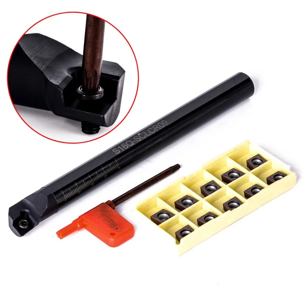 1pc S16Q-SCLCR09 Tool Holder Boring Bar + 10pcs CCMT09T3 Steel Inserts with Wrench For Turning | Инструменты