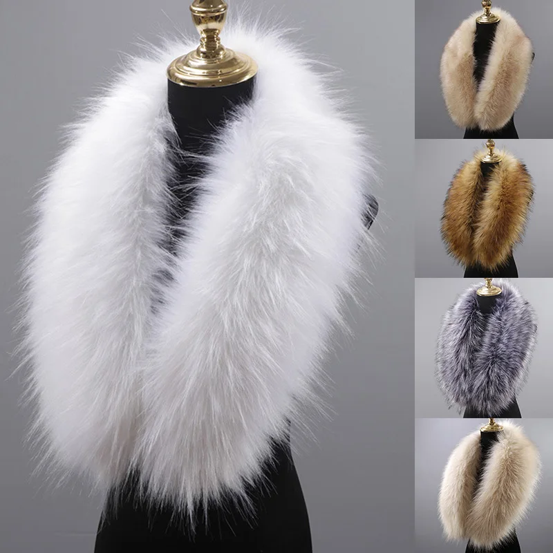 

Fashion Natural Color Faux Fox Fur Collar Scarf Big Size Scarves Winter Shawl Neck Warmer Thick Imitation Plush Fur Collar Scarf