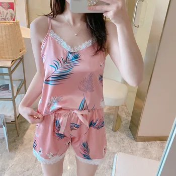 WAVMIT Women Pajamas Sets 2pcs Sexy Sleepwear Top Shortless Sleeve Sling Pyjamas Girl Short Pant Summer Silk Women Pajamas Set
WAVMIT Women Pajamas Sets 2pcs Sexy Sleepwear Top Shortless Sleeve Sling Pyjamas Girl Short Pant Summer Silk Women Pajamas Set