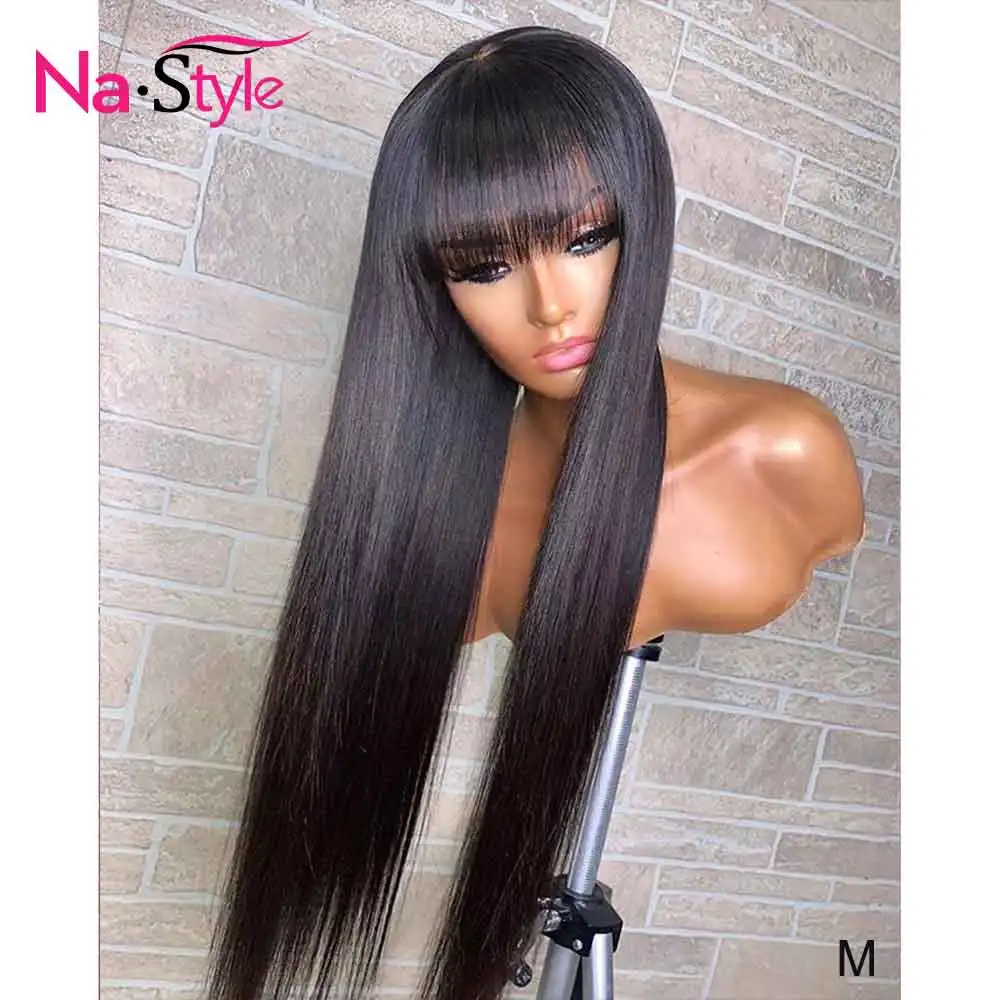 13x6 Lace Front Wig With Bangs For Black Women 150% Brazilian Hair Wigs Straight Human Pre Plucked Remy |
