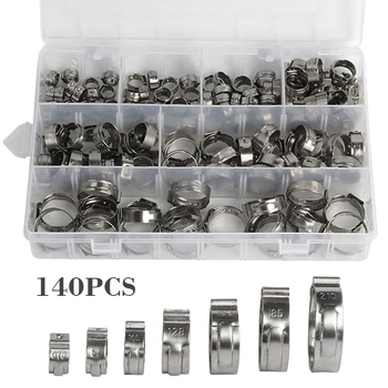 140pcs 7-21mm Stainless Steel Single Ear Stepless Hoop Hose Clamp Metal Fastener Assorted Kit Automotive Pipes Clip Fixed Tool
140pcs 7-21mm Stainless Steel Single Ear Stepless Hoop Hose Clamp Metal Fastener Assorted Kit Automotive Pipes Clip Fixed Tool