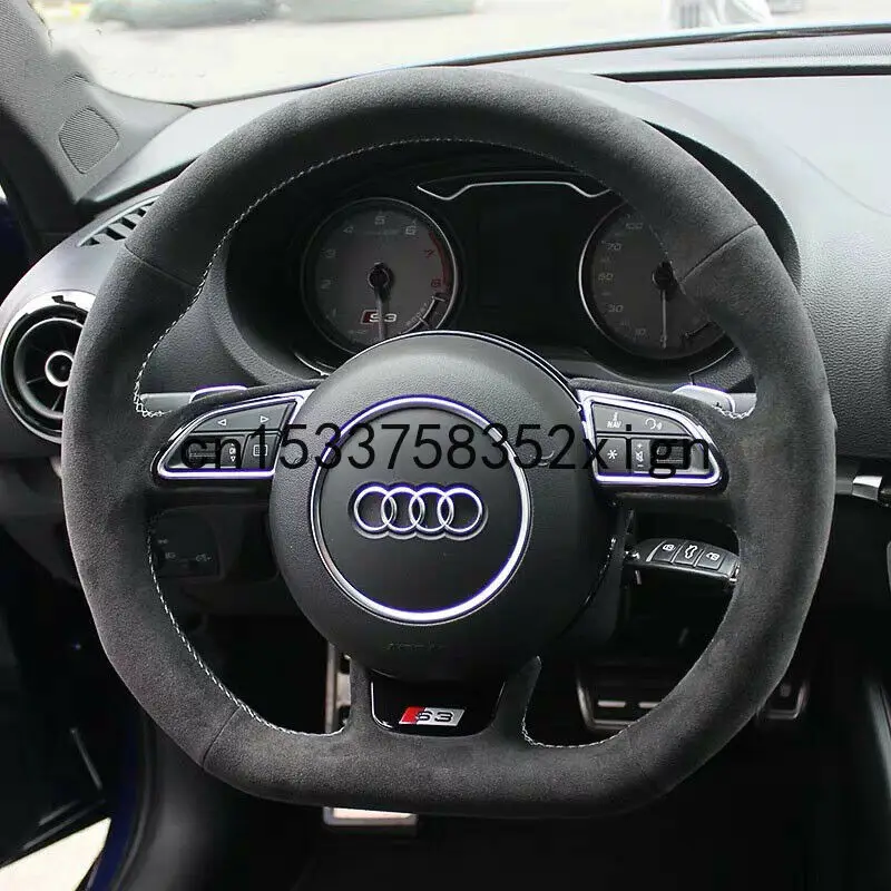

DIY Black Suede Leather White Stitching car steering wheel cover Stitch on For Audi S3 car wheel cover steering wheel cover set