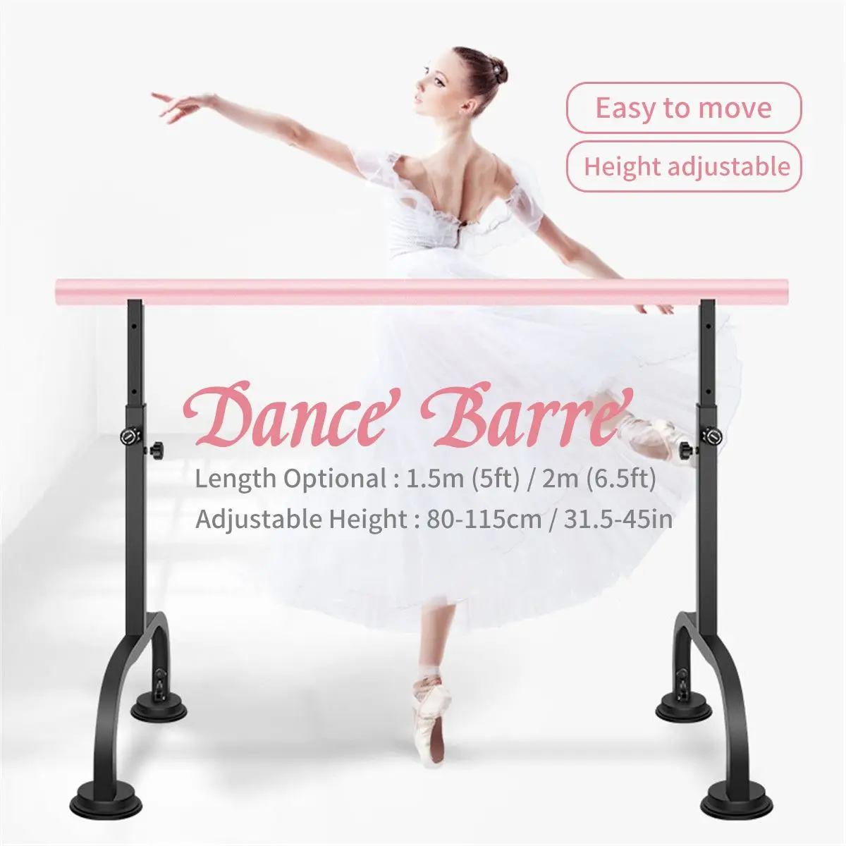 Adjustable Height Indoor Horizontal Bar 1.5/2M Steel Ballet Dance Barre Bar Home Gym Fitness Freestanding Equipment Gymnastics Adjustable Height Indoor Horizontal Bar 1.5/2M Steel Ballet Dance Barre Bar Home Gym Fitness Freestanding Equipment Gymnastics