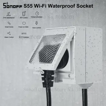 

SONOFF S55 Waterproof IP55 Wifi Smart Power Socket, Timer Outdoor AU/EU/UK/US/ZA Plugs APP/Vocie Remote Control Works with Alexa