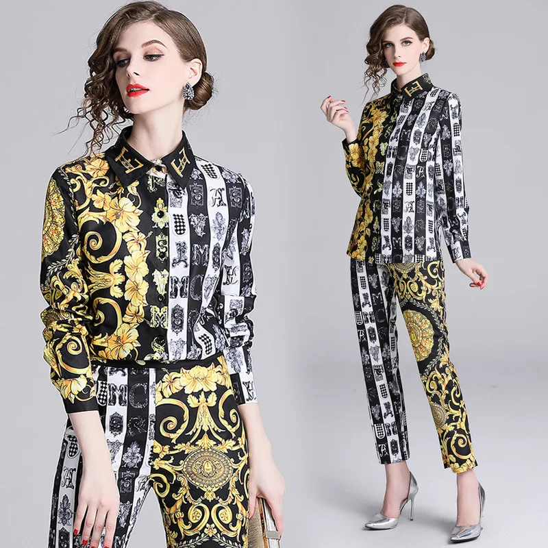2019 Early Spring New Style Europe And America WOMEN'S Dress Fold-down Collar Long-sleeved Shirt + Capri Pants Barack Printed-St
2019 Early Spring New Style Europe And America WOMEN'S Dress Fold-down Collar Long-sleeved Shirt + Capri Pants Barack Printed-St