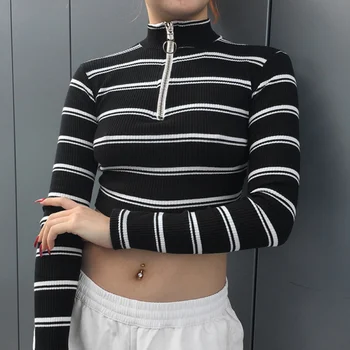 Fall 2019 Spring Autumn Knitted Tops Long Sleeve Zipper Turtleneck Slim T-Shirt Striped Black Graphic Aesthetic Stranger Things 
Fall 2019 Spring Autumn Knitted Tops Long Sleeve Zipper Turtleneck Slim T-Shirt Striped Black Graphic Aesthetic Stranger Things