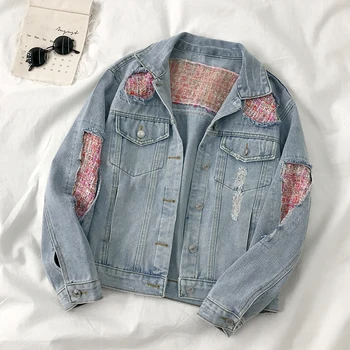 Spring Autumn Jeans Jacket Women Short Coat Korean Fashion Splicing Pocket Long Sleeve Loose Blue Denim Jacket Women Tide H317 
Spring Autumn Jeans Jacket Women Short Coat Korean Fashion Splicing Pocket Long Sleeve Loose Blue Denim Jacket Women Tide H317
