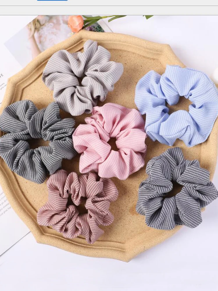 

Fashion Women Girls Scrunchie Plaid Headwear Ponytail holder Polyester Elastic Hair Bands Casual ​Hair Accessories