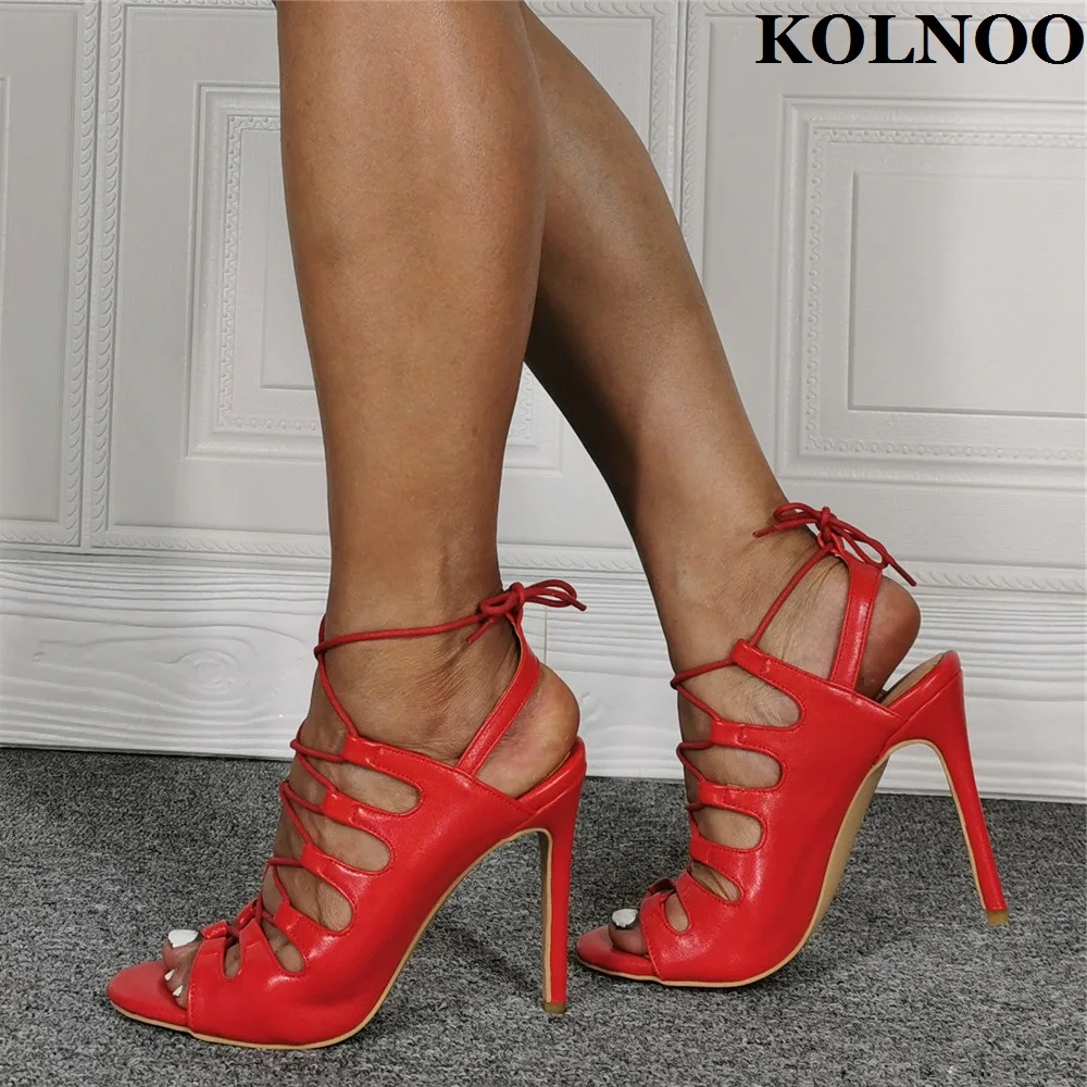 

Kolnoo New Simple Ladies High Heels Sandals Slingback Crisscross Shoelace Peep-toe Summer Evening Xmas Party Prom Fashion Shoes