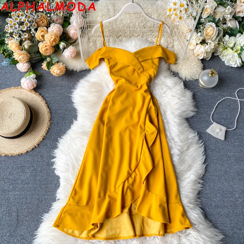 Женское асимметричное платье ALPHALMODA повседневное праздничное с открытыми