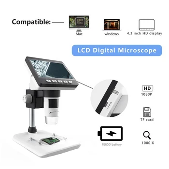 1000X 4.3 Inch 8 LED Light Digital Microscope HD 1080P Desktop Welding Electronic Magnifying Glass Supports 10 Languages
1000X 4.3 Inch 8 LED Light Digital Microscope HD 1080P Desktop Welding Electronic Magnifying Glass Supports 10 Languages