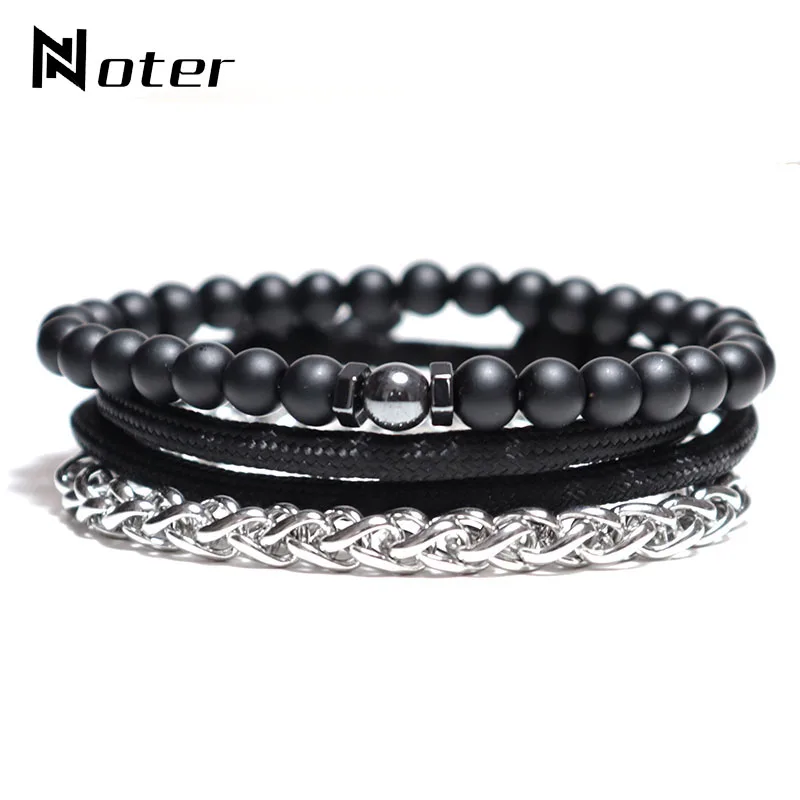 Noter 3pcs Fashion Mens Bracelet Set Adjustable String Braslet Stainless Steel Chain Link Brazalete Natural Matte Stone Braclet
Noter 3pcs Fashion Mens Bracelet Set Adjustable String Braslet Stainless Steel Chain Link Brazalete Natural Matte Stone Braclet