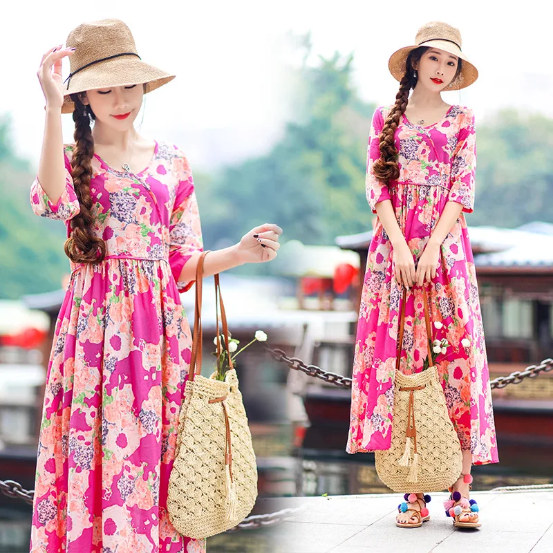 2019 Spring And Summer New Style Ethnic-Style Large Size Printed Long Dress Literature And Art Retro WOMEN'S Dress
2019 Spring And Summer New Style Ethnic-Style Large Size Printed Long Dress Literature And Art Retro WOMEN'S Dress