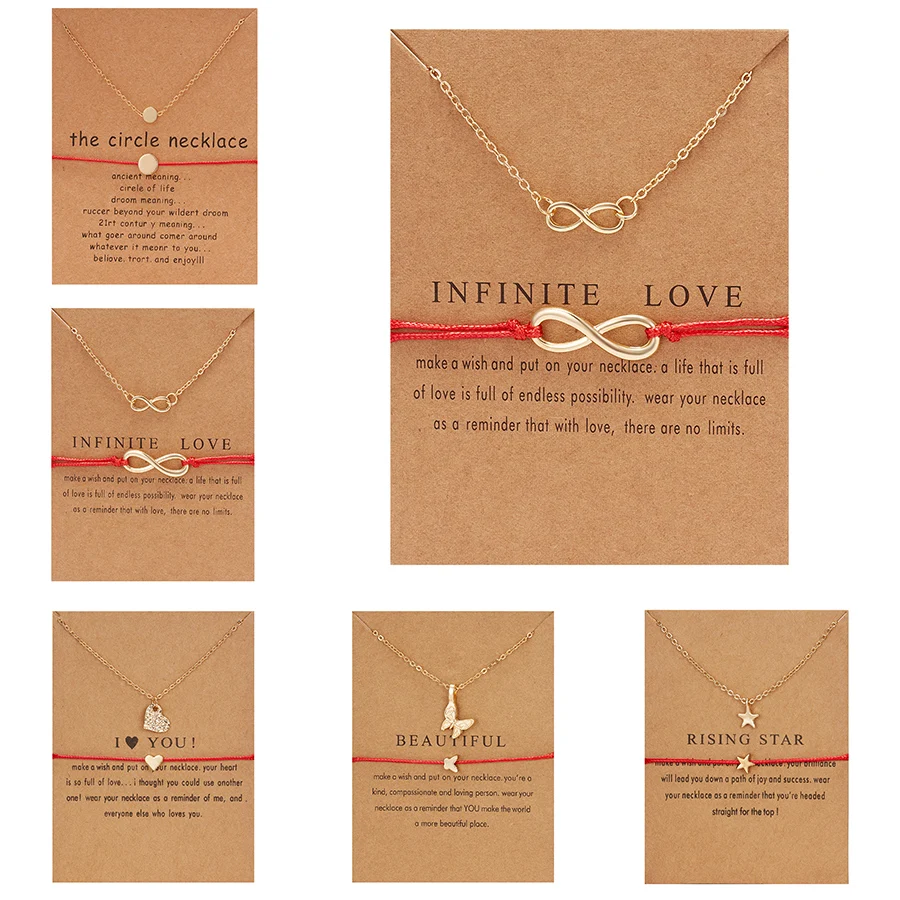 2pcs/set Wish Card Jewelry Set Together Forever Love Infinity Bracelet & Necklace Set Red String Couple Bracelets for Lover Gift
2pcs/set Wish Card Jewelry Set Together Forever Love Infinity Bracelet & Necklace Set Red String Couple Bracelets for Lover Gift