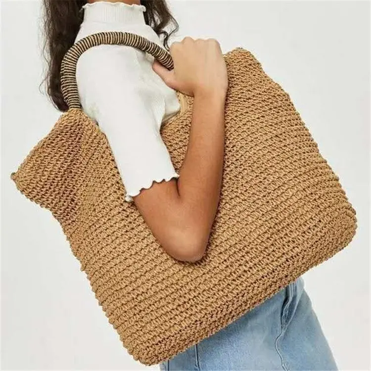

Casual Big Straw Bag Ladies Fashion Large-capacity Top Handle Bag Summer Vacation Beach Bags Vintage Handmade Wome Handbag 2021