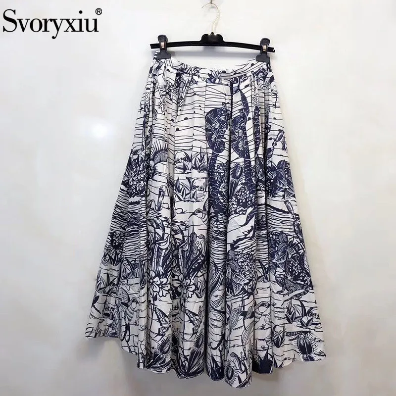 

Svoryxiu Runway Designer 100% Cotton Forest Animal Print Skirt Women's Fashion Spring Summer High Quality Long Skirt 2020 New