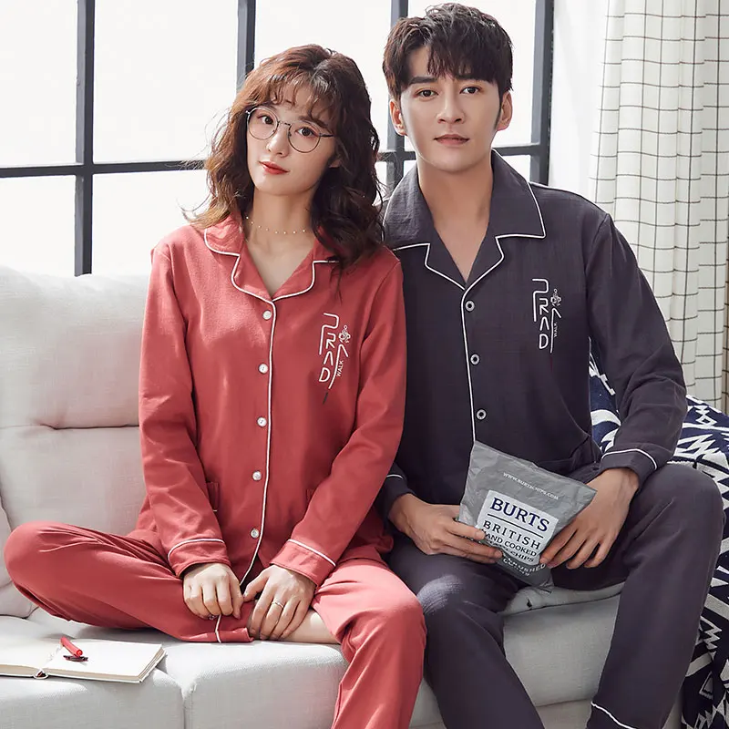 Autumn and Winter Couple Pajamas Set Turn-down Collar Sleepwear M-3XL 100% Cotton Pijamas Mujer
Autumn and Winter Couple Pajamas Set Turn-down Collar Sleepwear M-3XL 100% Cotton Pijamas Mujer
