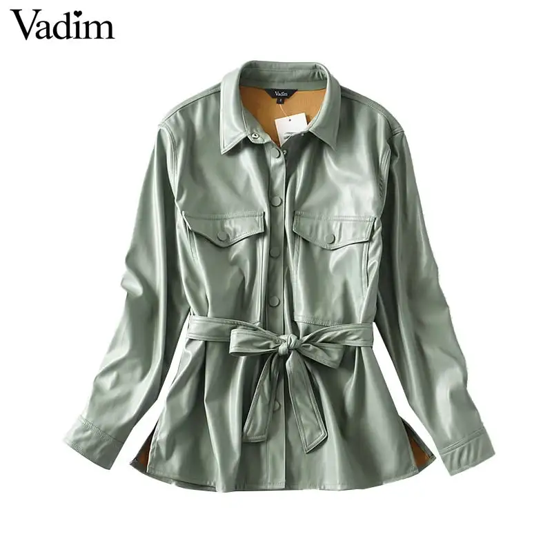 Vadim women stylish PU leather jacket bow tie sashes pockets single breasted long sleeve coat outwear mint green tops CA630
Vadim women stylish PU leather jacket bow tie sashes pockets single breasted long sleeve coat outwear mint green tops CA630