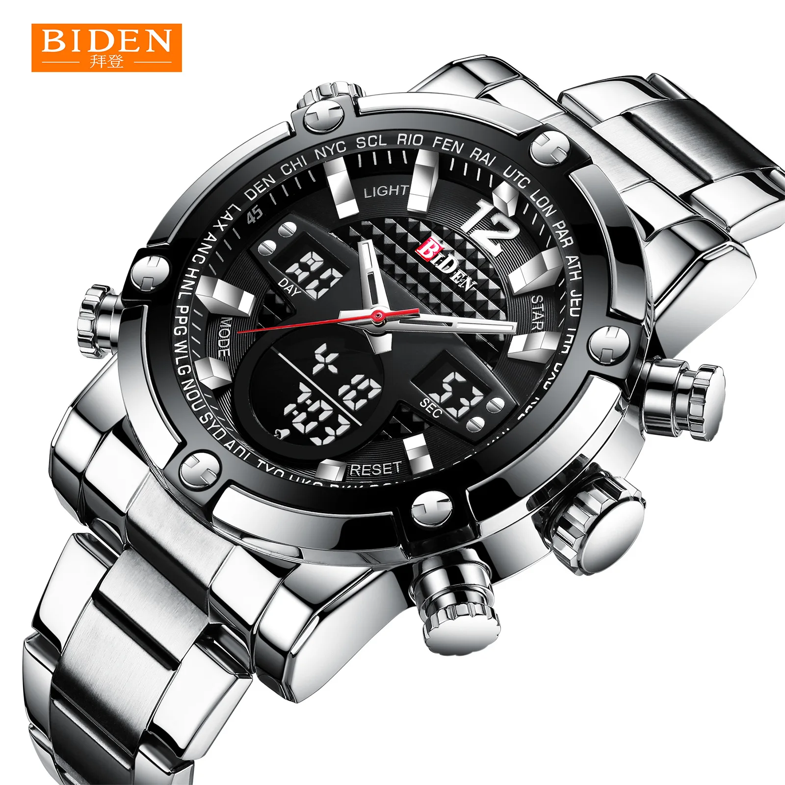 Multi-function Dual Display High Quality Men Watches Quartz Fashion Waterproof Luxury Brand Stainless Steel Men Business Watch
Multi-function Dual Display High Quality Men Watches Quartz Fashion Waterproof Luxury Brand Stainless Steel Men Business Watch