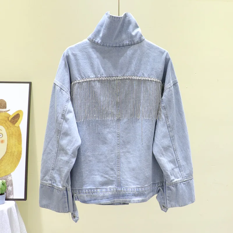 Plus size Women Denim jacket Autumn Heavy Industry Rivets Diamond Tassel Blue Jeans jacket Female Plus size Fashion Ropa Mujer
Plus size Women Denim jacket Autumn Heavy Industry Rivets Diamond Tassel Blue Jeans jacket Female Plus size Fashion Ropa Mujer