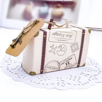 

Suitcase Candy Boxes Travel Classic Elegant Theme Gift Box Wedding Birthday Anniversary Party Favor Boxes With Airplane Hainging