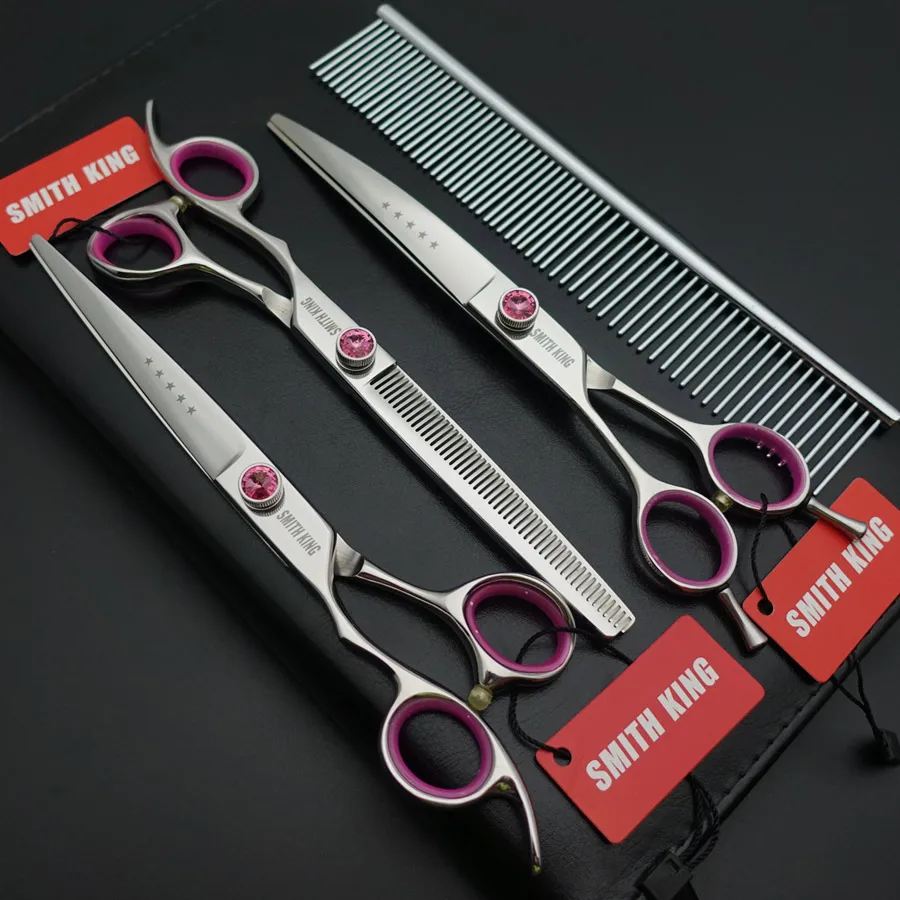 

7 inch Left-handed pet grooming scissors,7〞Straight scissors+curved scissors+thinning scissors+steel com+leather bag/case/kits