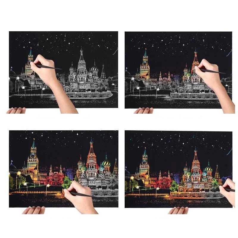 1pc Magic Colorful Scraping Painting Drawing Board Paper Painting Scraping World Sightseeing Pictures Gifts Kids Scratch Toys
1pc Magic Colorful Scraping Painting Drawing Board Paper Painting Scraping World Sightseeing Pictures Gifts Kids Scratch Toys