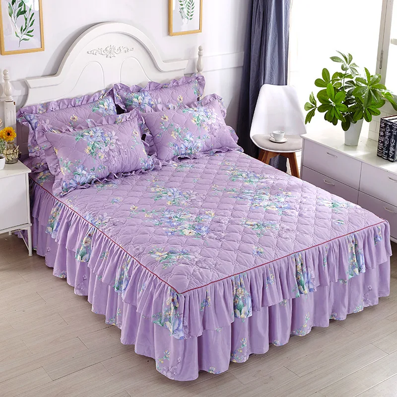 Floral Ruffled Thick Quilted Bedspread Wedding Lace Bedskirt Twin King Queen Sheet Cover Flower Bed Skirt 
Floral Ruffled Thick Quilted Bedspread Wedding Lace Bedskirt Twin King Queen Sheet Cover Flower Bed Skirt