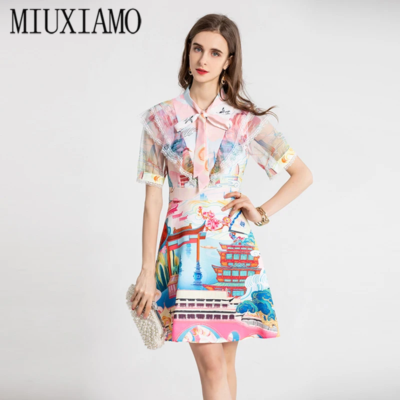 MIUXIAMO 2021 New Summer Fashion Bow Collar Perspective Short Sleeve Print Dress Slim Elegant Office Lady Style
MIUXIAMO 2021 New Summer Fashion Bow Collar Perspective Short Sleeve Print Dress Slim Elegant Office Lady Style