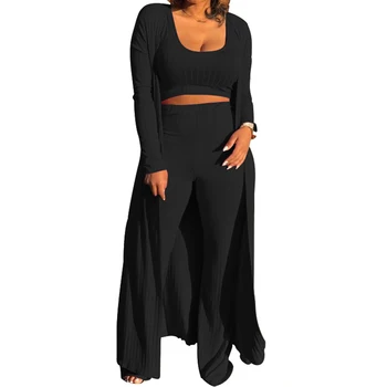 Ribbed Three Piece Sports Sets Women Crop Top High Waist Pants Long Maxi Cardigan Tracksuit Female Fitness Running Clothes Suit 
Ribbed Three Piece Sports Sets Women Crop Top High Waist Pants Long Maxi Cardigan Tracksuit Female Fitness Running Clothes Suit