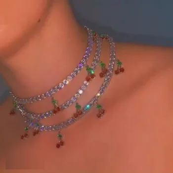 Iced Out AAA CZ Zircon Tennis Chain Mellow Cherry Necklaces & Pendants Fruit For Women Gold/Silver Color Fashion Hip Hop Jewelry 
Iced Out AAA CZ Zircon Tennis Chain Mellow Cherry Necklaces & Pendants Fruit For Women Gold/Silver Color Fashion Hip Hop Jewelry