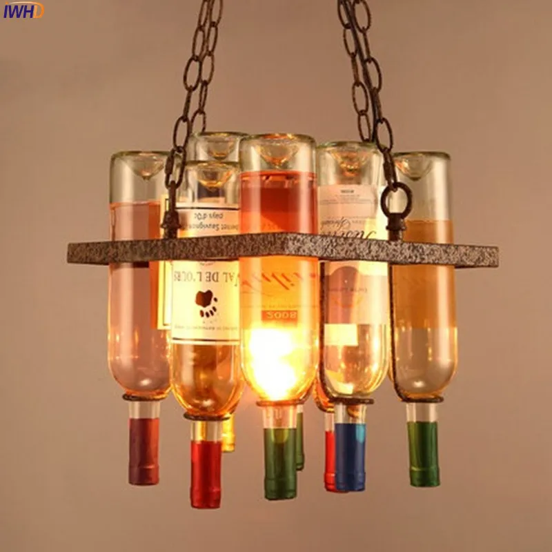 RH Loft Style LED Pendant Light Hanglamp Vintage Industrial Glass Bottle Rust Iron Fixtures Living Room Decoration Pendant Lamp (1)