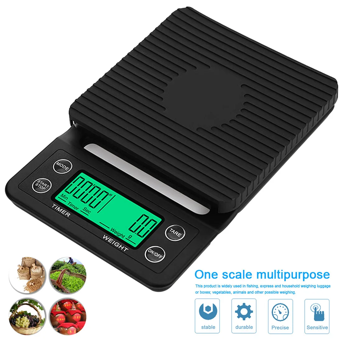 3kg 5kg/0.1g LCD Digital Weight Coffee Scales Portable Mini Balance Electronic Timer Kitchen Food Scale Black Brown | Инструменты