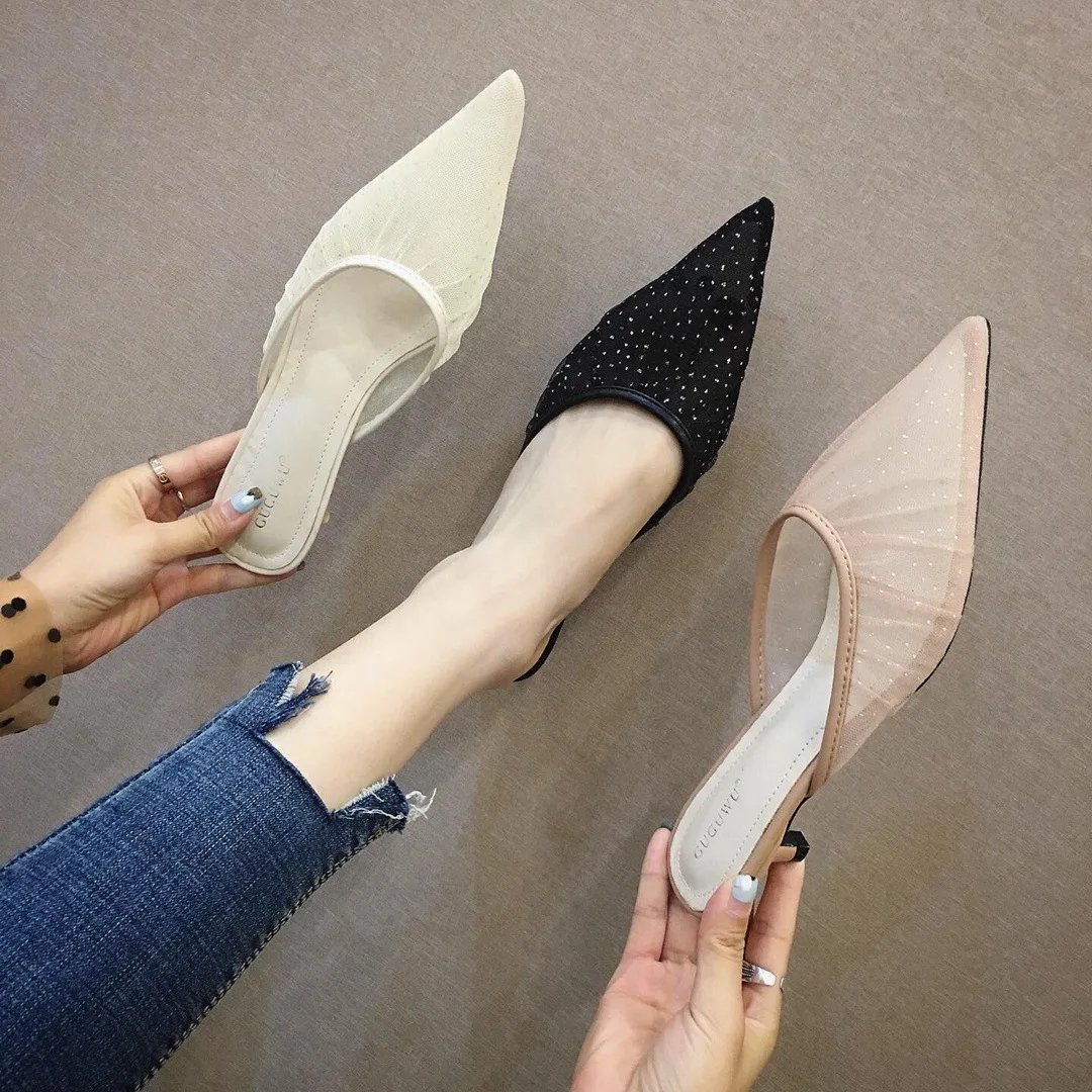2019 Summer New Style Transparent Mesh Sequin Pointed-Toe Thin Heeled Closed-toe Slippers Women's Outer Wear Low Heel Slippers 3
2019 Summer New Style Transparent Mesh Sequin Pointed-Toe Thin Heeled Closed-toe Slippers Women's Outer Wear Low Heel Slippers 3