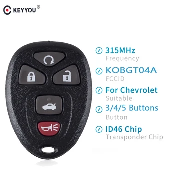 

KEYYOU 3/4/5 Buttons Keyless Entry Remote Key DIY For Chevrolet Cobalt/Malibu/Buick/Pontiac/Saturn Aura Fob 315MHz KOBGT04A