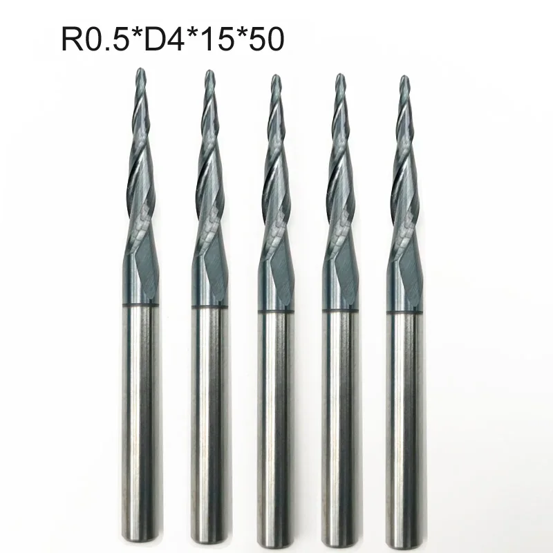 10 шт./лот R0.5xD4x15x50mm hrc55Tungsten твердосплавные сферические концевые фрезы ЧПУ конус