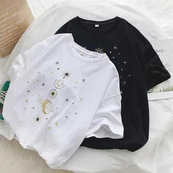 Hot Selling Woman T shirts Star Embroidery Short Sleeve Round Neck Women T-shirt Cotton Spandex Women Tops
Hot Selling Woman T shirts Star Embroidery Short Sleeve Round Neck Women T-shirt Cotton Spandex Women Tops